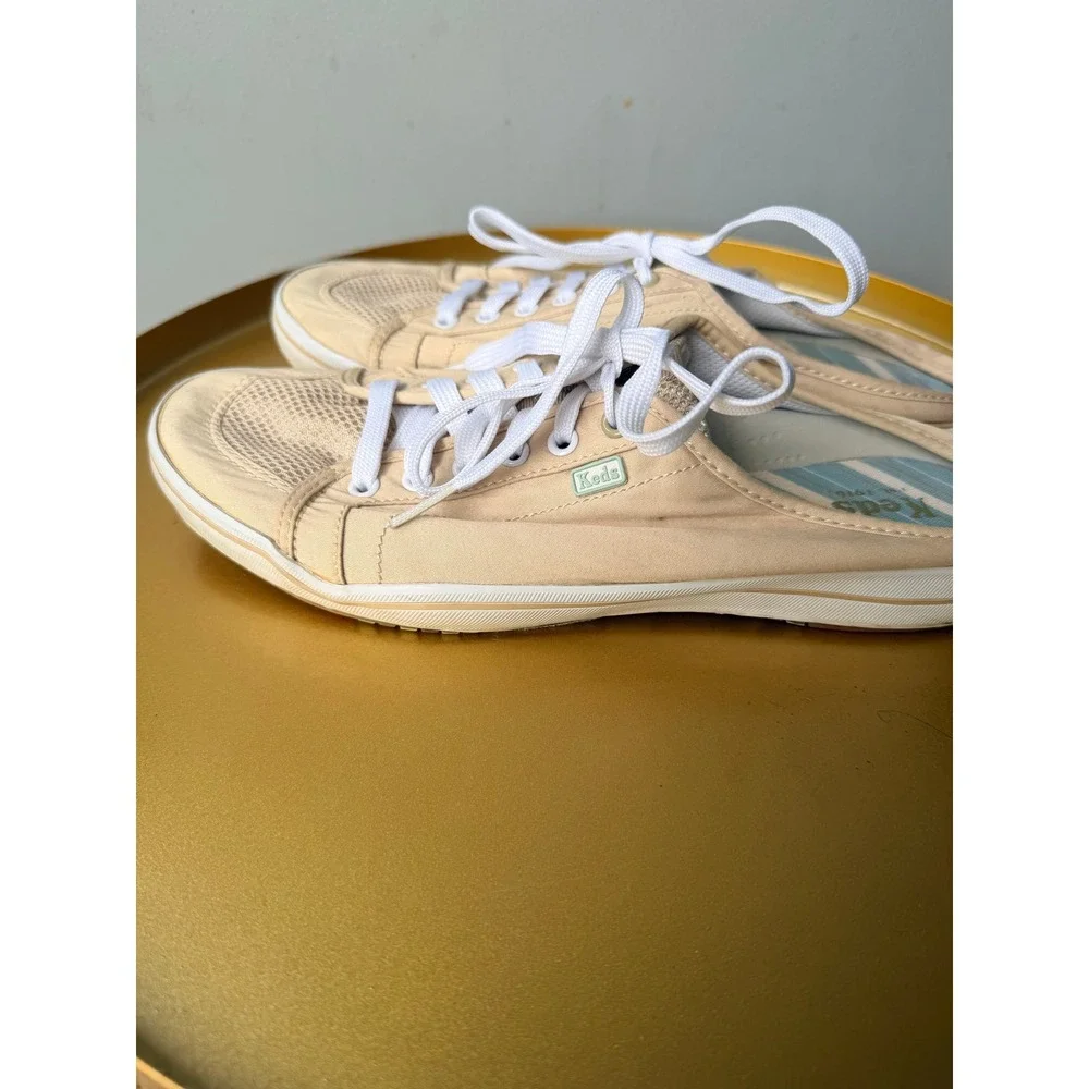 Keds Womens Tan Canvas Mesh Lace Up Mule Sneakers WF58121 Size 8.5
